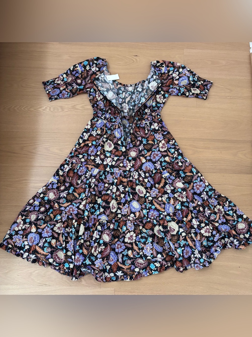 Reposted New Ann Taylor floral cotton batik fit & flair tired midi dress sz 2 - Picture 4 of 11